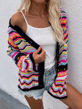 Chevron Stripes Openwork Cardigan - Shah S. Sahota